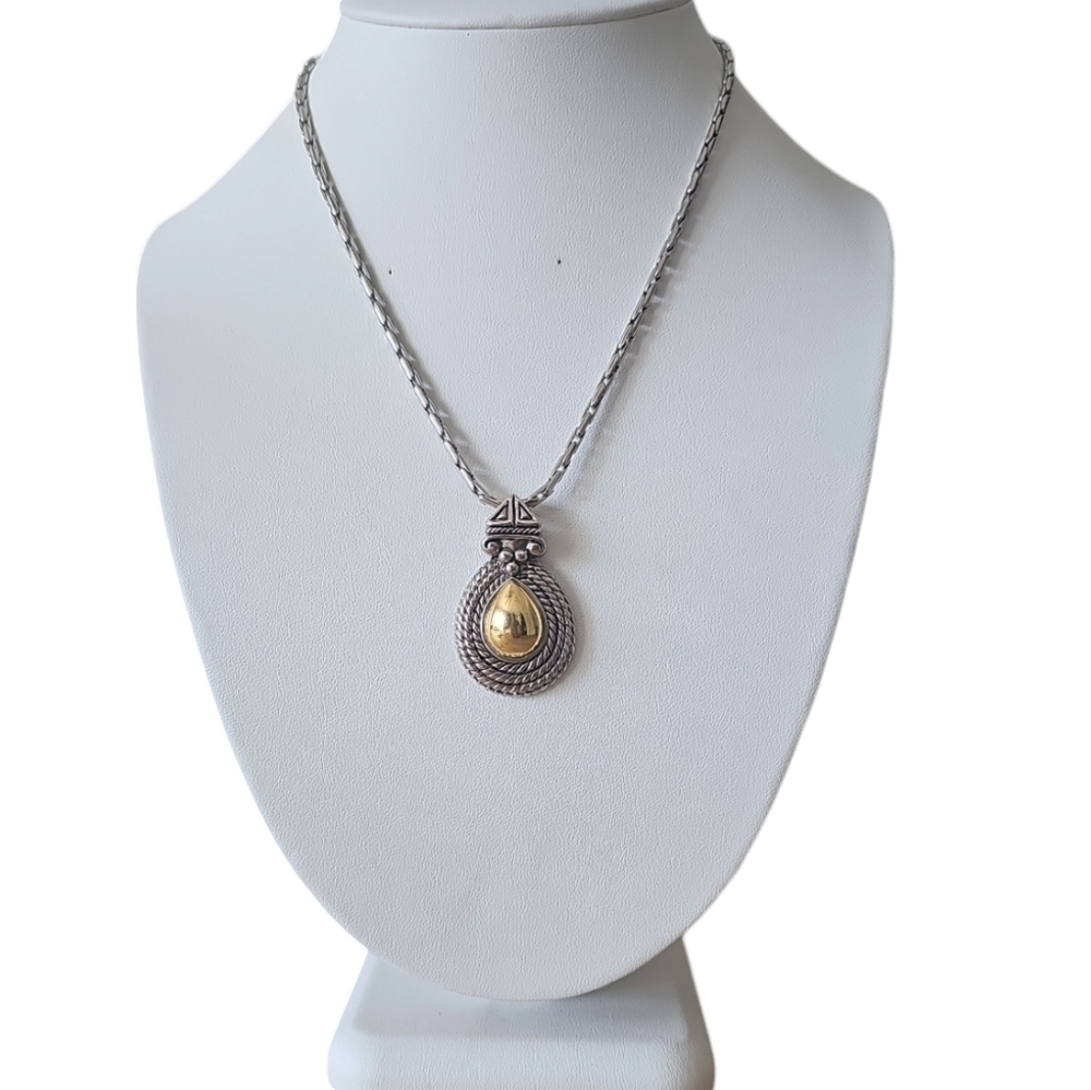Retired Premier Designs Silver & Gold Two Tone Pendant Necklace